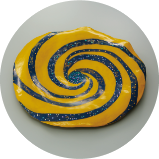 乾漆台風蒔絵盆（黄青）