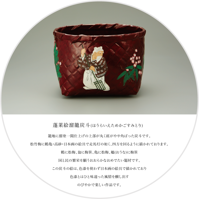 蓬莱絵溜籠炭斗(ほうらいえためかごすみとり)
