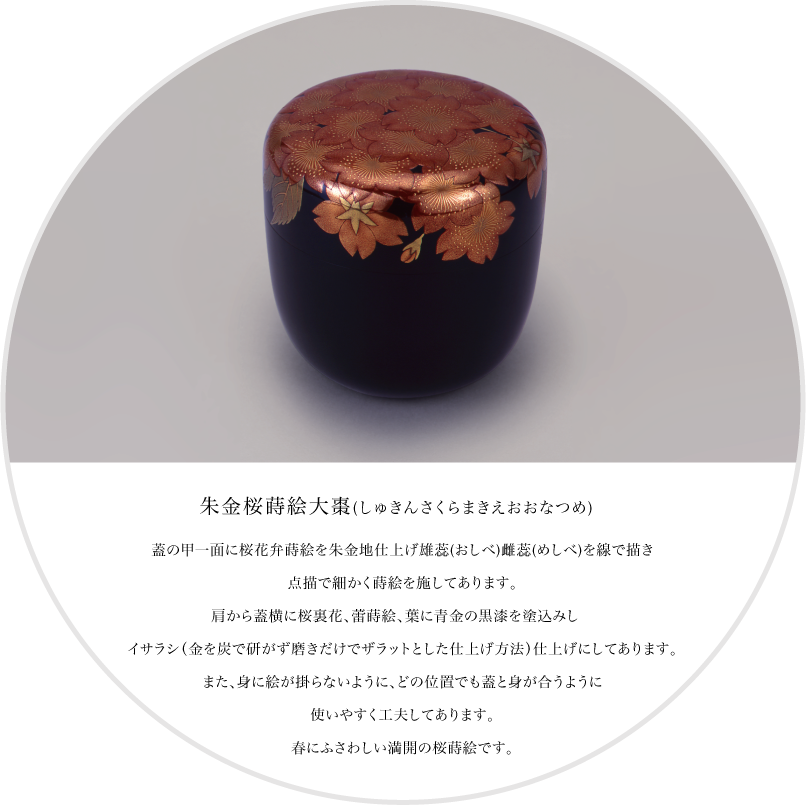 朱金桜蒔絵大棗(しゅきんさくらまきえおおなつめ)